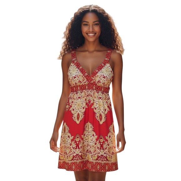 INC International Concepts Red & Gold Print Sleeveless Dress – Large - Picture 5 of 5